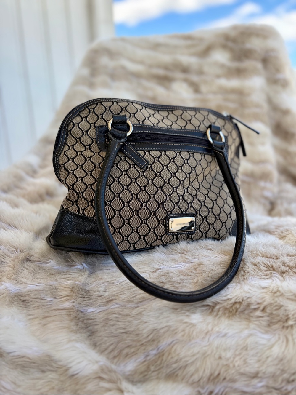Nine West Y2K Geometric Print Satchel Handbag